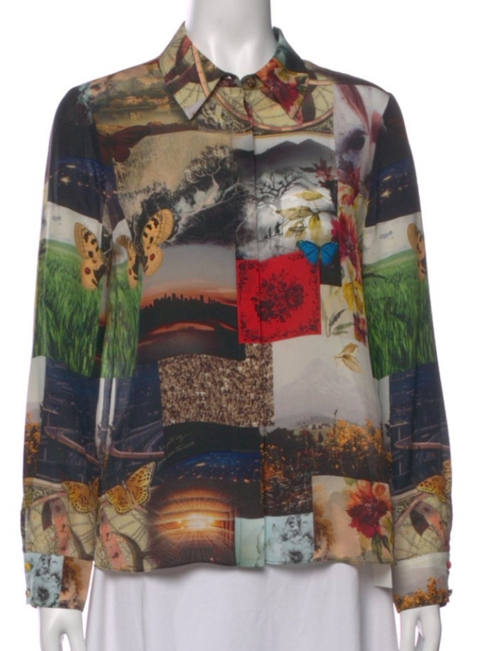 ALICE + OLIVIA WILLA PRINTED SILK PLACKET TOP SIZE MEDIUM - Picture 4 of 6